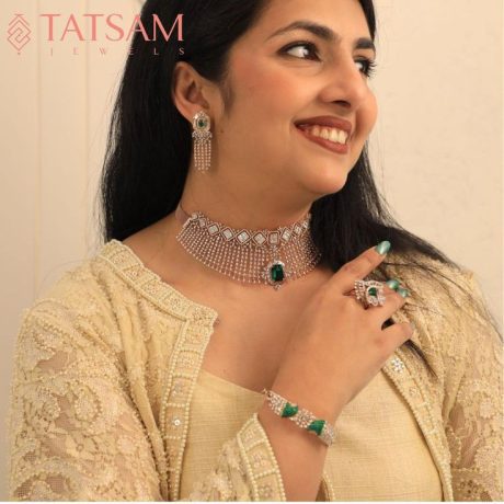 Emerald Elegance Diamond Bridal Set