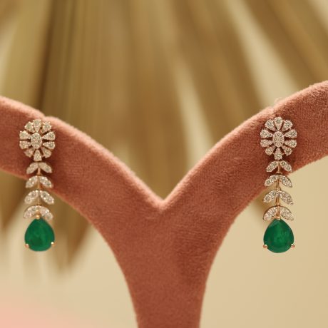 Emerald Blossom Drop Diamond Earrings