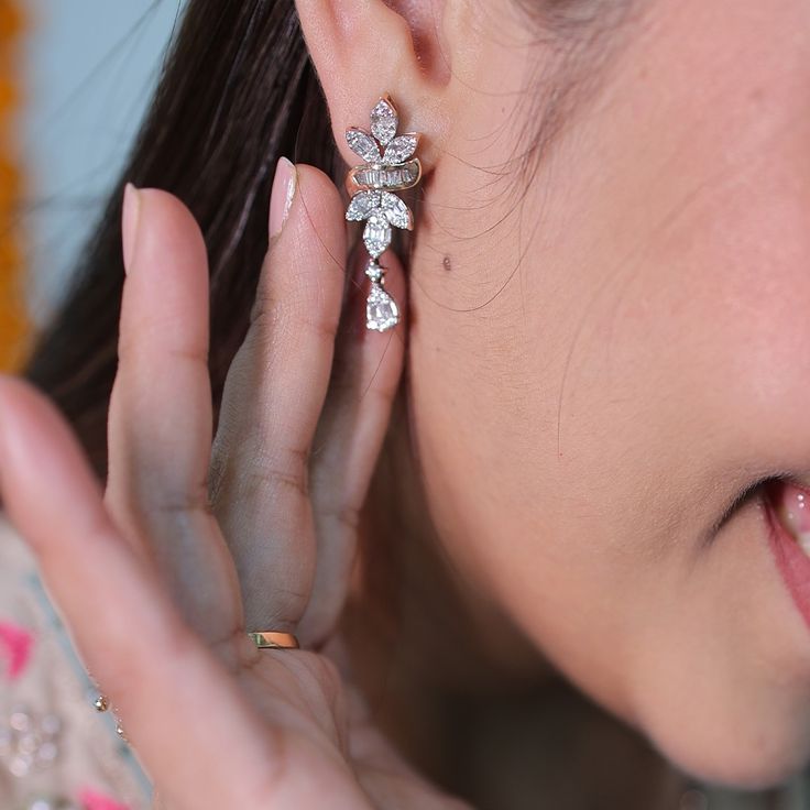 buy diamond earrings online in Surat Floral Elegance Diamond Stud Earrings in Surat
